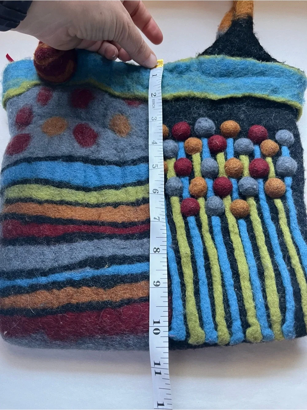Rising Tide Multicolor 100% Wool Felt Shoulder Bag with Bauble Accents - Picture 10 of 11